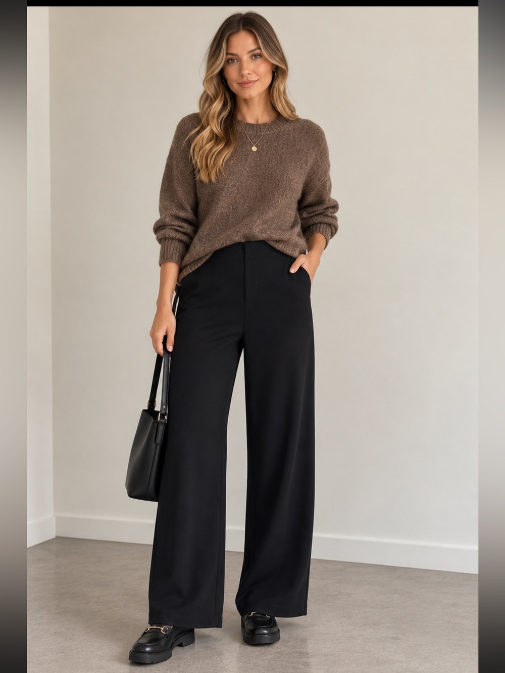 H&M NWT Pull-On Wide Leg Black Pants Recycled Polyester